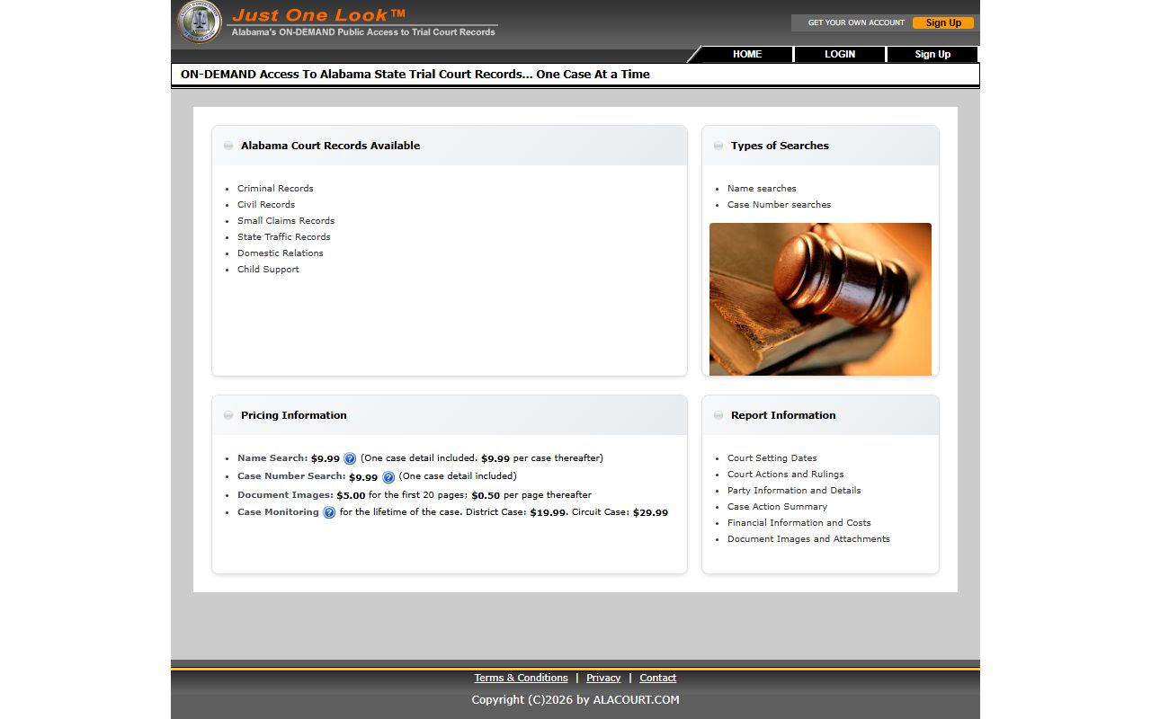 Alacourt ACCESS paid case search portal for Alabama court records
