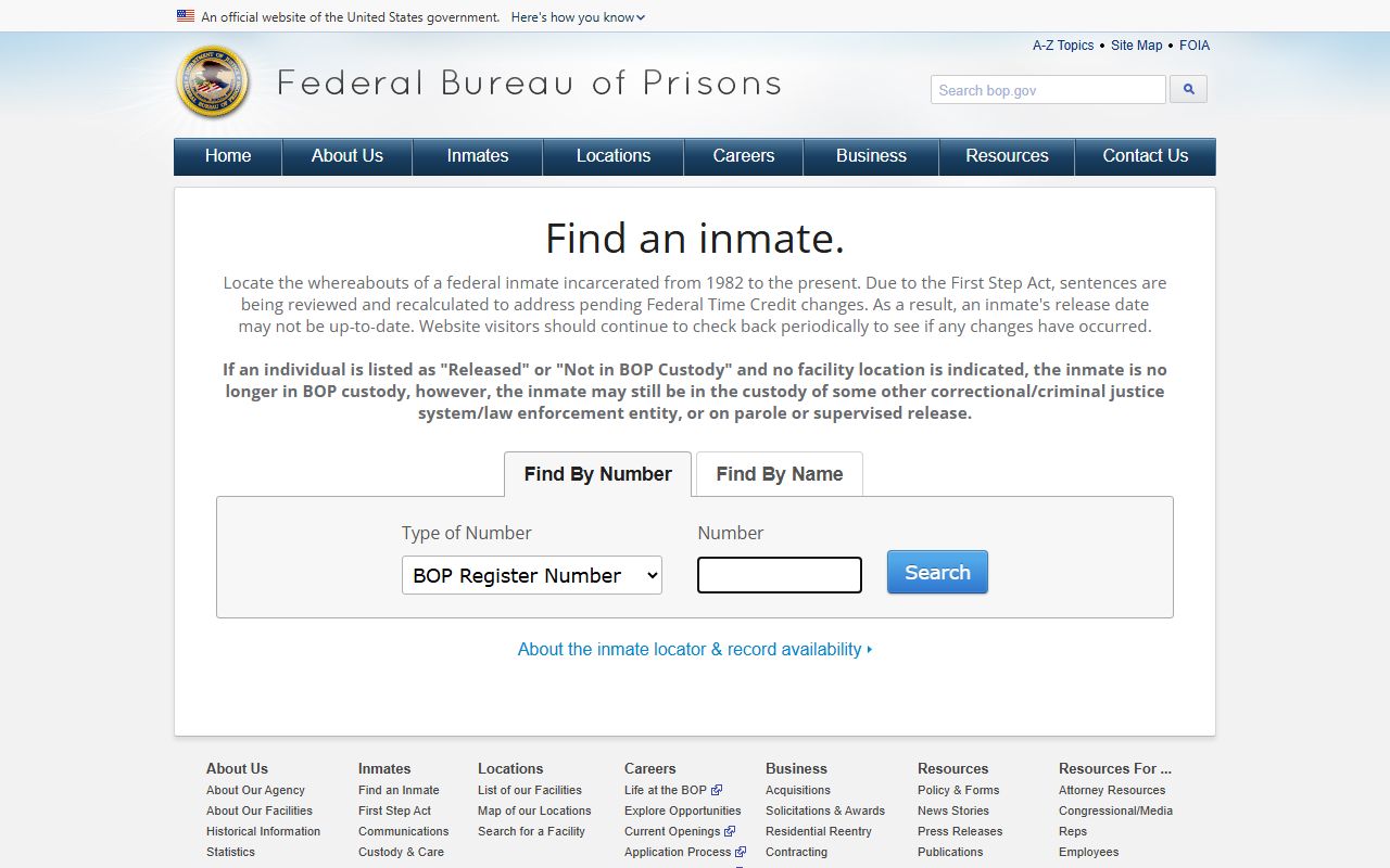 Cullman County inmate population federal BOP inmate locator search interface