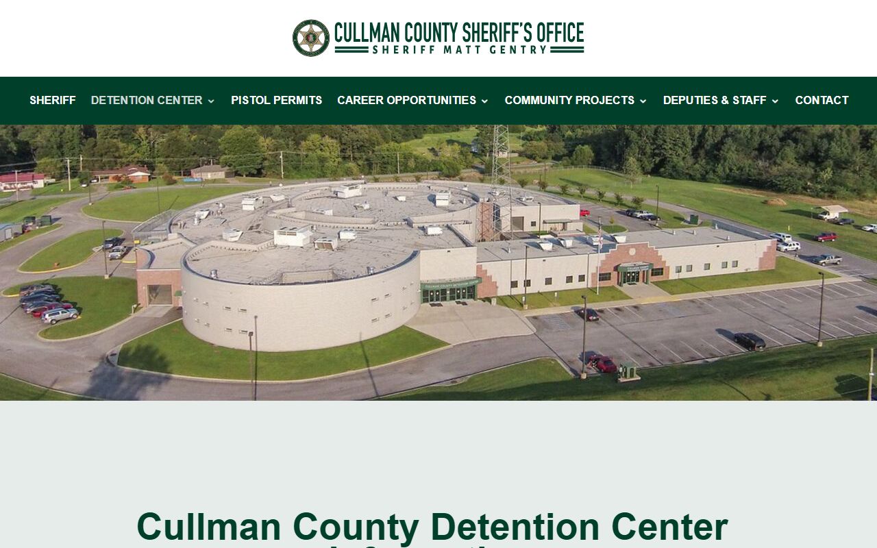 Cullman County Sheriff's Office detention center information page showing inmate mail, money, phone, and visitation details